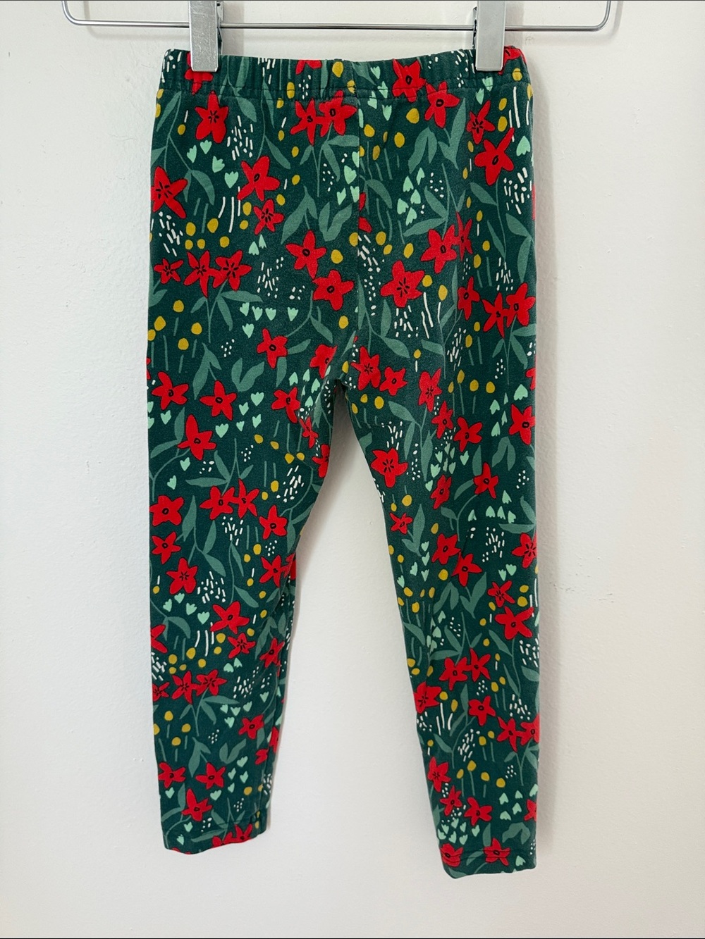 Hanna Andersson Girls Floral Leggings Green Red Flowers Size 5 110cm